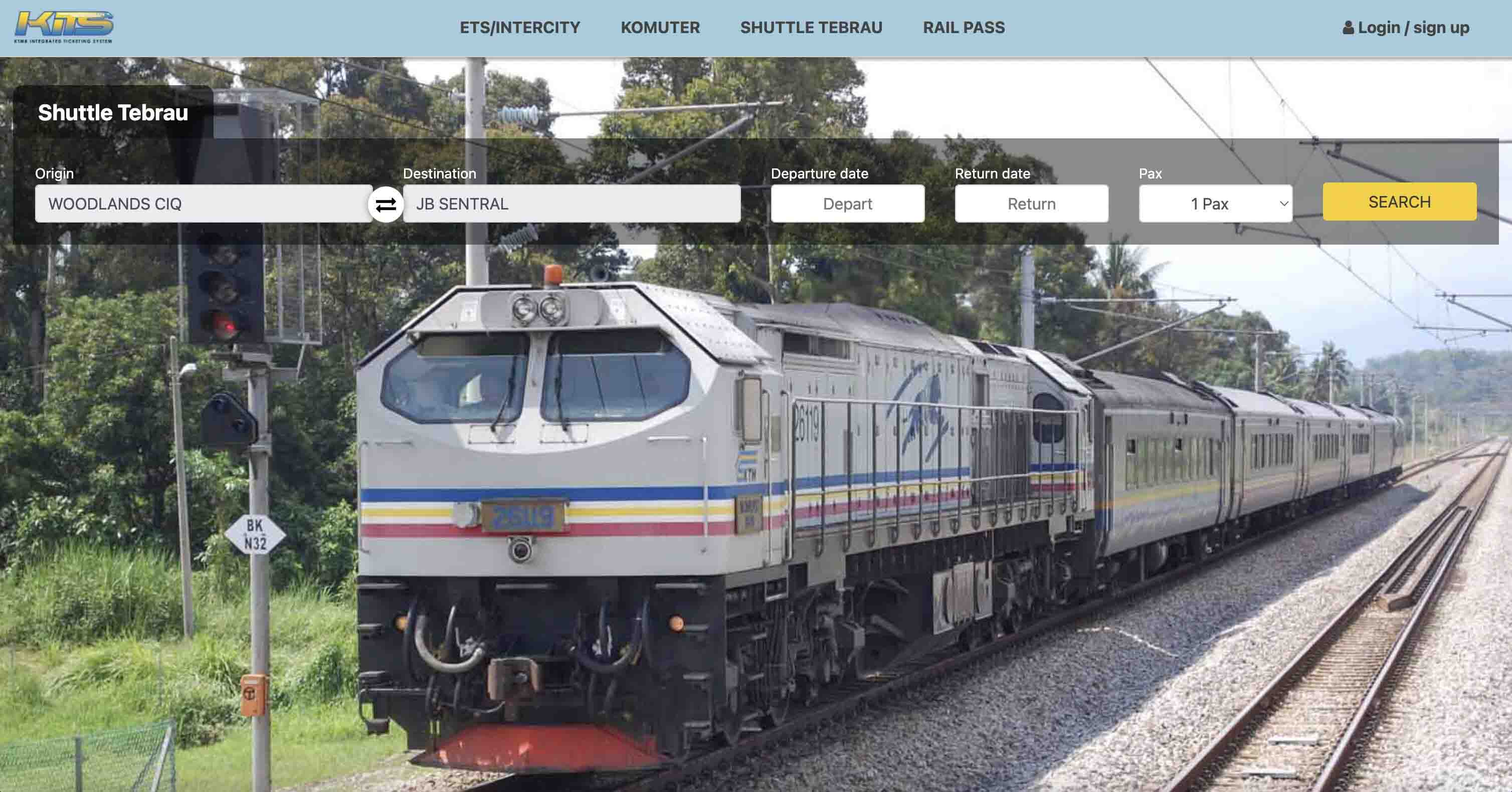 KTM train ticket home page - train from Singapore to JB