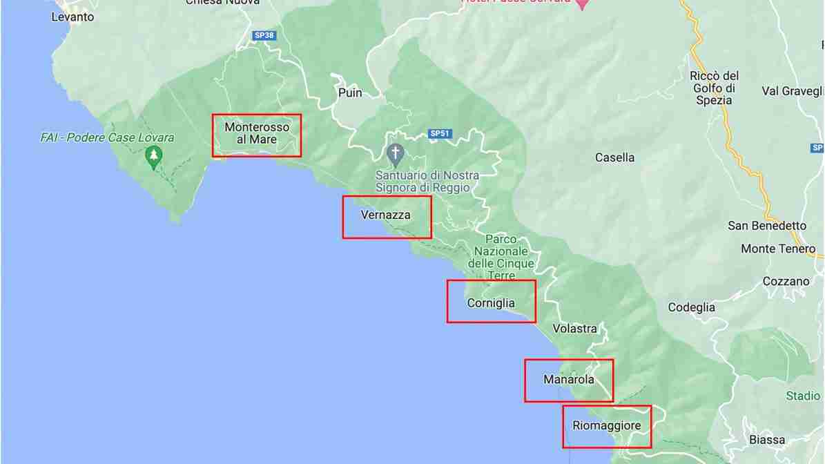 Map of Cinque Terre Villages - How to Get to Cinque Terre from Pisa