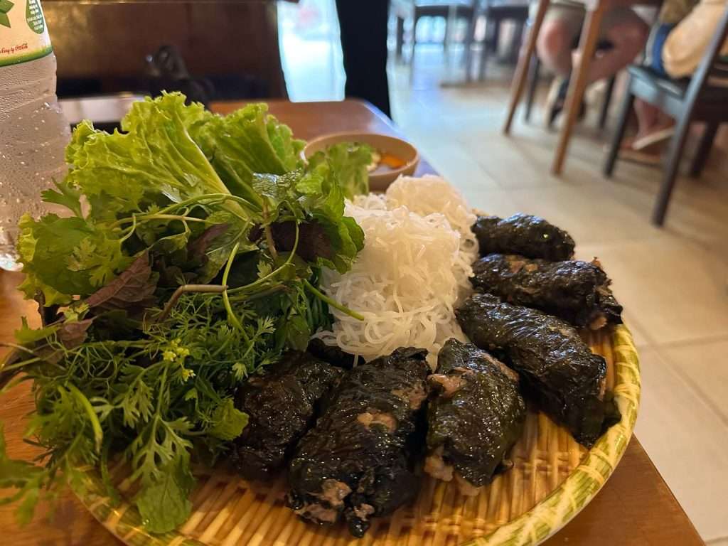 Pork rolled in wild betel leaf at Hong Hoai Restaurant 